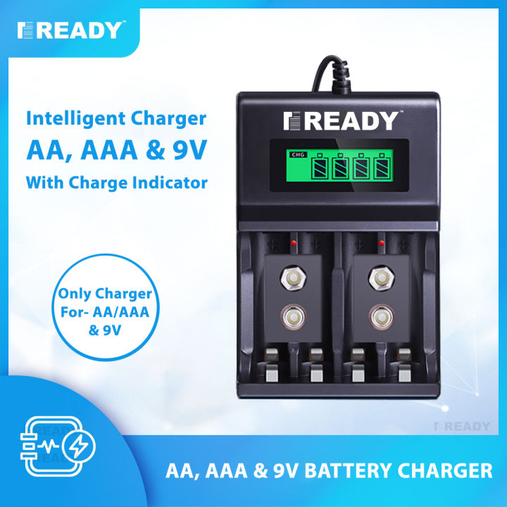 AA, AAA, 9V Battery charger, AA Battery Charger, AAA Battery Charger, READY RE95 Smart Charger with LCD display and LED indicator