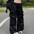 Parachute Black Pants Women Streetwear Oversize Pockets Cargo Trousers Harajuku Wide Leg Baggy Sweatpants.