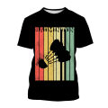 Summer new badminton 3D printing mens T-shirt outdoor sports Street short-sleeved fashion o-neck oversized quick-drying top 6XL.