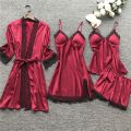 Women Satin Pajama Set Solid Lace Straps Silk Sleepwear with ChPads y suspender pajamas party daily cute date pajamas set. 