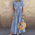 Summer Floral Print Dress Women 2021 Casual Button Up Pocket Blue Short Sleeve Maxi Dresses Plus Size Long Dresses Vestidos 5XL. 
