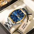 POEDAGAR Luxury Stainless Steel Watches for Man Luminous Waterproof Date Week Men Watch Tonneau Case Men's Quartz Watches. 