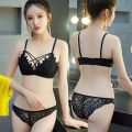 New sexy lace beautiful back without steel ring underwear for women with small chest gathered French triangle cup thin and comfortable bra panty.