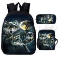 Cool Wolf Print Backpack School Bags Fashion Bookbag For Teenage Boys Girl 3Pcs School Backpacks Shoulder Bag Pencil Bag Mochila.
