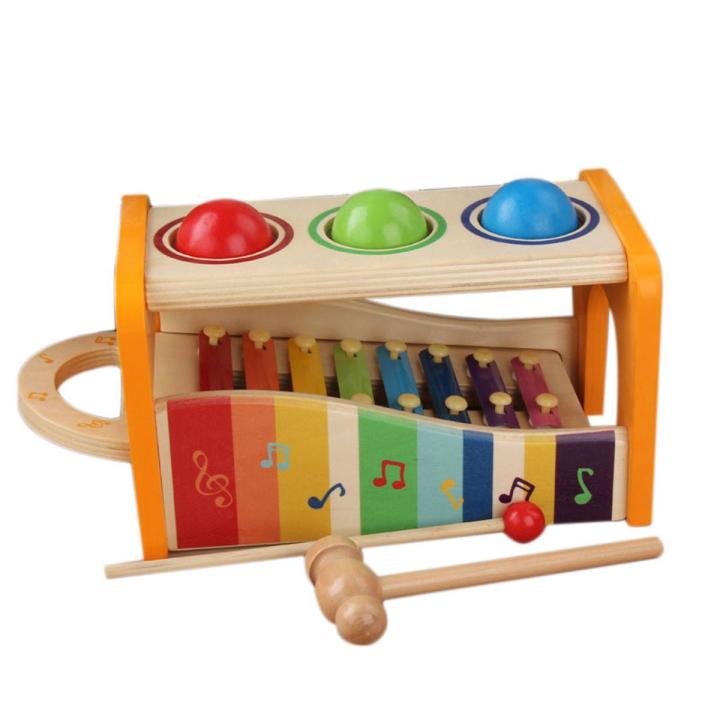 Pound & Tap Bench with Slide Out Xylophone, Wooden Musical Pounding Toy Pound a Ball Educational Toy for Toddlers