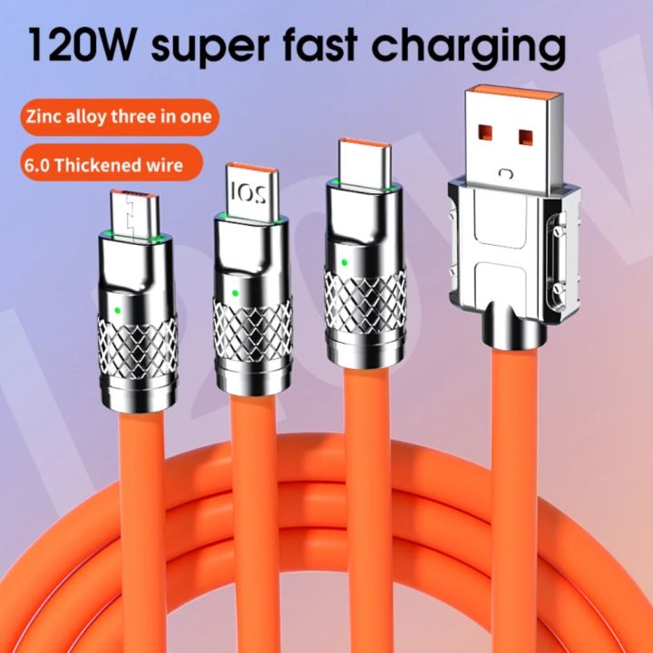 120W%203%20In%201%20Fast%20Charging%20Cable%20Micro%20USB/Type-c%20Multiple%20USB%20Port%20Mobile%20Phone%20Charging%20Cables%20For%20Xiaomi%20Samsung%20iPhone%2014%2013%20-%20Image%202