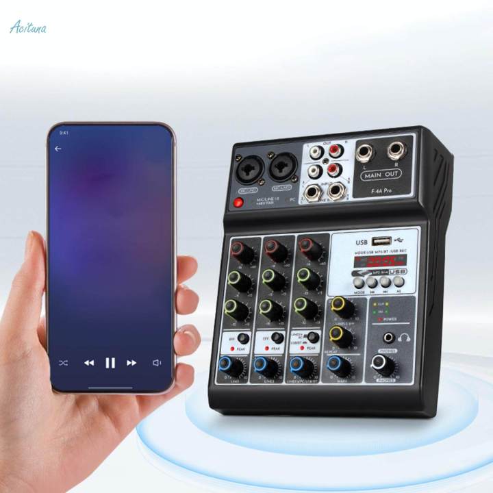 Audio Mixer DJ Mixer, Support Bt 5.0 USB Sound Board Mixing Console 48V Power for Phone,