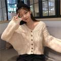 M144 Cardigan Short Top Women's Korean-Style Retro V Collar Net Red Sweater Loose French Lazy Style Sweater.