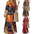 Fashion Dress Long Sleeve Long Sleeve Printed Buttons Maxi Dress. 