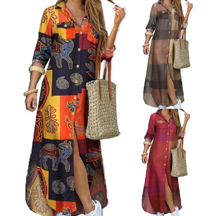 Fashion%20Dress%20Long%20Sleeve%20Long%20Sleeve%20Printed%20Buttons%20Maxi%20Dress%20-%20Image%205
