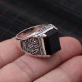 Stainless Steel Black Natural Stone Mens Finger Ring - Ring For Men.