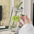 400ml Green Pookie Glass Mug With Lid and Straw Breakfast Milk Cup Microwave Safe Transparent Party Beer Coffee Mug Drinkware. 