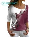 Women Spring T-shirt Pullover Floral Pattern Lady T-shirt. 