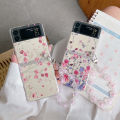 For Samsung Galaxy Z Flip 6 5 4 3 Case Floral Transparent Folding with Bracelet For Samsung Z Flip 3 5G ZFlip4 Hard Back cover. 