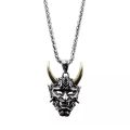 Japanese Oni Samurai Necklace Punk Personality Demon Ghost Mask Pendant Necklaces Men Jewelry Hip Hop Rock Long Chain Jewelry. 