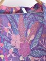 Purple Floral Print Sashes Bohemian Short Robe Kimino Dress for Women V Neck Batwing Sleeves Rayon Beach Boho Bikini Cover-ups.