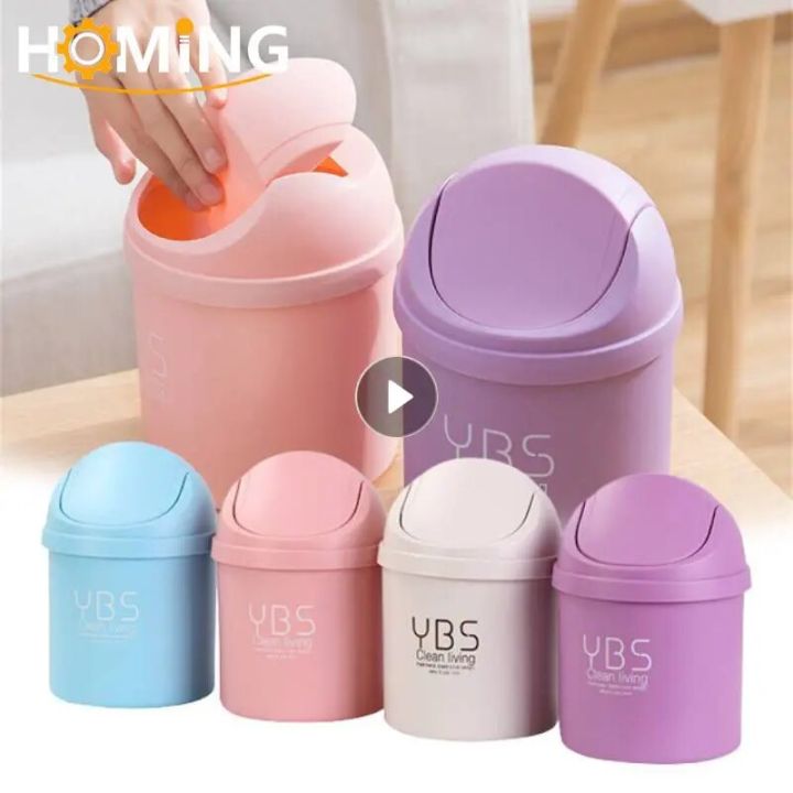 【hot】 Mini Desktop Bin Small Trash Can Tube With Cover Bedroom Trash Garbage Can Clean Workspace Kitchen Storage Box Home Desk Dustbin
