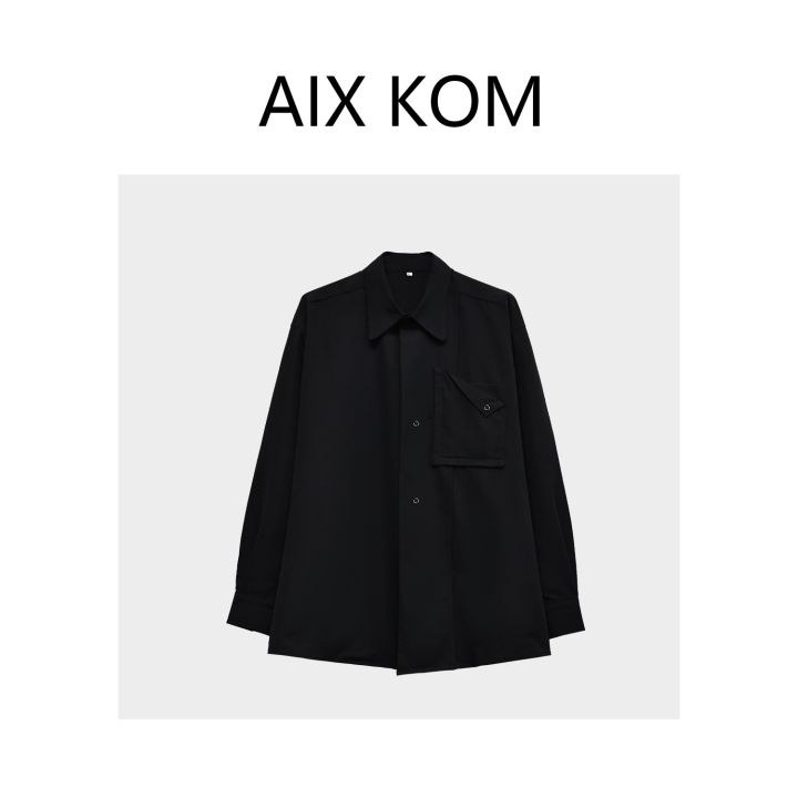 AIX%20KOM%EF%BD%9CFashionable%20Designer%20Lapel%20Fashion%20Casual%20All-Match%20Light%20Luxury%20Temperament%20Shirt%20Solid%20Color%20Simple%20-%20Image%202