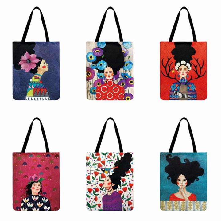 Ladies Shoulder Bag Painting Art Gril Printed Tote Bags For Women