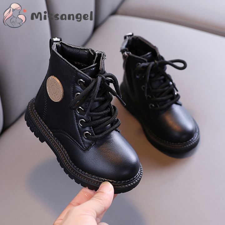 Kids Tide Boots Boys Shoes Autumn Winter Leather Children boots Fashion Toddler Girls Warm Winter Boots Kids Snow Black shoes