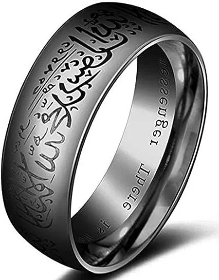 DDOLAA%208mm%20Black%20Stainless%20Steel%20Shahada%20Allah%20Ring,Islamic%20Moslem%20Religious%20Muslim%20for%20Unisex%20Rings%20-%20Image%202