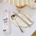 Mymelody Kawaii Anime Tableware Set Sanrio Spoon Fork Chopstick Cutlery Portable Dinnerware Flatware with Case for Office Worker. 
