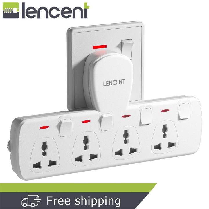Lencent 4 in 1 Universal Plug Extension Wall Plug with Individual Switches, 4 Outlets, Multi Plug Outlet, Power Plug Adapter, Multiple Socket Charger Extension for Home, Office, Travel
