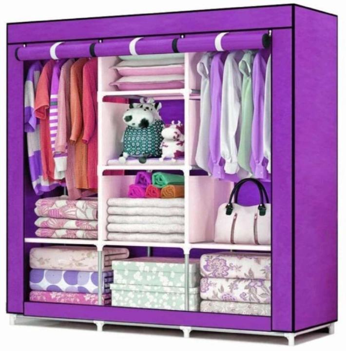 Novel%20And%20Portable%20Fabric%20Connectable%20Foldable%20Clothes%20Closet%20Wardrobe%20Storage%20Rack%20Organizer%20Cabinet%20Cupboard%203%20Door%20Wardrobe%20Shrinking%20Clothes%20-%20Image%203