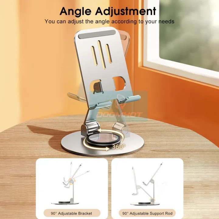 Aluminium Alloy 360° Rotating Folding Adjustable Phone Stand - Metal Holder for iPad, Tablet, Mobile