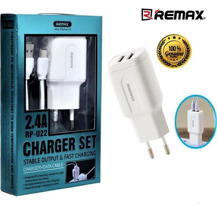 Remax RP-U22 Charger Set 2 Port USB Fast Charging 2.4A Charger with Micro USB Data Cable