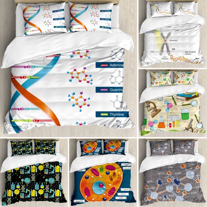 Science Duvet Cover King Size,DNA Bases Chemistry Biotechnology Bedding,Educational Theme Quilt Cover College Dorm Room Decor