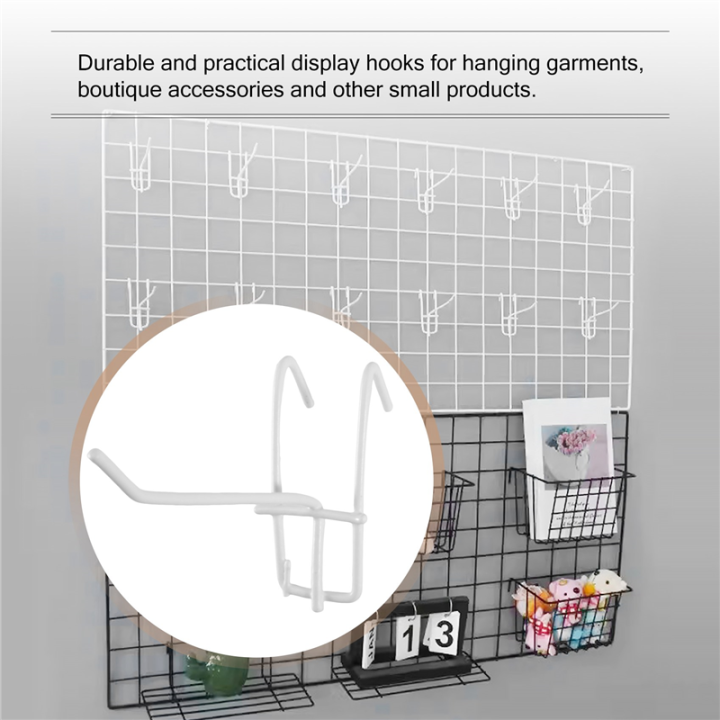 10%20Pcs%203.9inch%20Long%20White%20Metal%20Store%20Grid%20Wall%20Bracket%20Display%20Hooks%20-%20Image%205