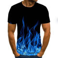 Men's blue flame T-shirt 3D printed T shirt 3D printed T-shirts black round neck T-shirts summer breathable T shirt tops XXS-6XL.