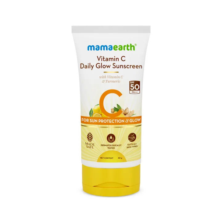 Mamaearth Vitamin C Daily Glow Sunscreen with Vitamin C & Turmeric for Sun Protection & Glow - 50 gm