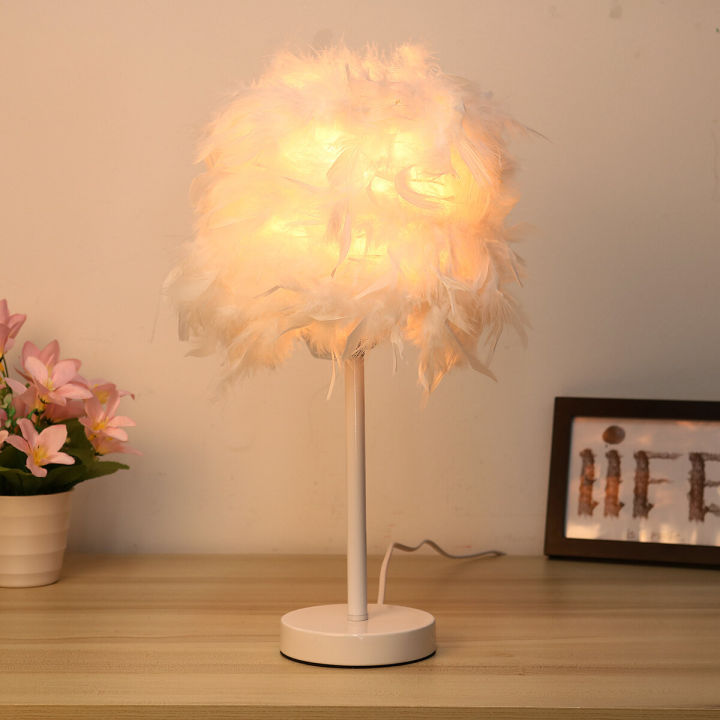Modern Feather Shade Light Bedside Table Desk Lamp Bedroom DIY