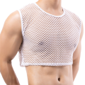 Mens Transparent Fishnet Crop Top Mesh Hollow Out Tank Tops Gym Fitness Sleeveless Undershirts T-shirts Nightclub Mini Vest.