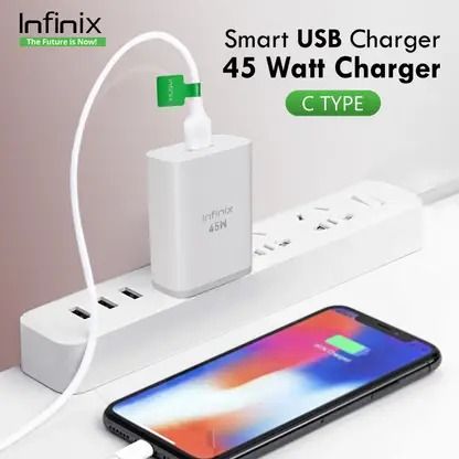 Infinix 45 W Supercharge 4.4 A Wall Charger for Mobile (White, C-Type, Cable Included)