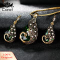 Carat 3Pcs Rhinestone Earrings Jewelry  Gemstone Peacock Pendant Fashion Necklace. 