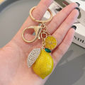 Creative Emulational Fruit Cute Rhinestone Small Lemon Car Key Ring Women's Bag Pendant Key Chain Ring Cartoon Gift. 