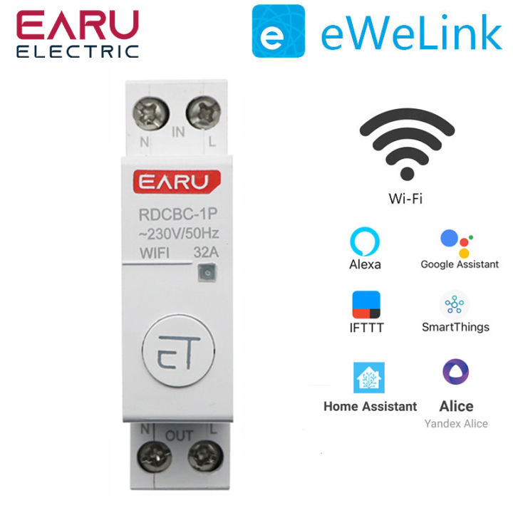 1P+N Din Rail WIFI Circuit Breaker Smart Timer Switch Relay Remappropriateote Control By eWeLink Smart Home Compatiable With Alexa Google