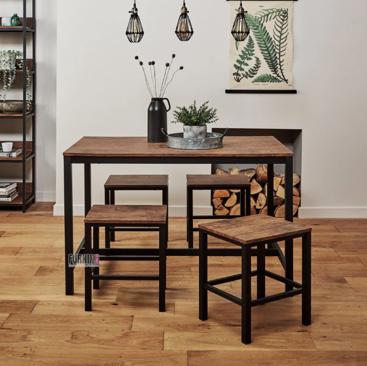 Furnix Dining Table Set – 4 Seater with Sheffield Stools | Durable ...