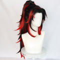 RANYU Synthetic Women and Men Tsugikuni Yoriichi Wigs Long Black Red Mix Anime Cosplay Hair Heat Resistant Wig for Party.