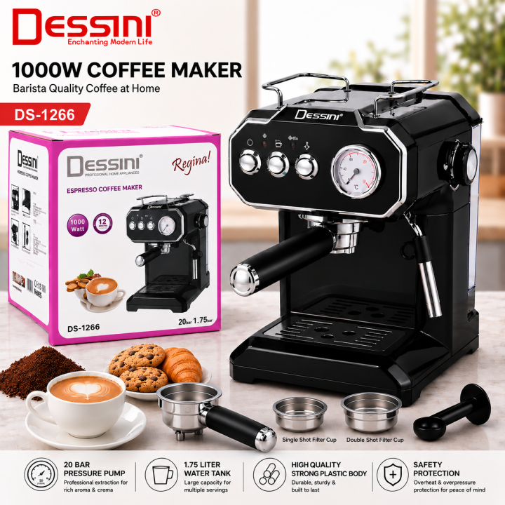 Dessini Brand Espresso Coffee Machine 1.75 Liter with 20 bar pressure capacity