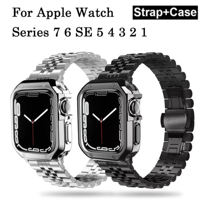 Stainless Steel Strap+Case for Apple Watch Series 7 6 SE 5 4 3 2 1 Band 38mm 40mm 41mm 42mm 44mm 45mm Metal Correa for iWatch Series Strap