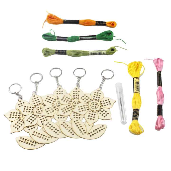 5Pcs%20Wooden%20Sunflower%20with%20Colour%20Embroidery%20Threads%20DIY%20Craft%20Kit%20Home%20Decor%20Cross-stitch%20Keyring%20-%20Image%202