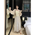 Long Sun Protection Cardigan Pleating Camisole Mid-Length Fairy Skirt Spring2023New fashion outfit. 