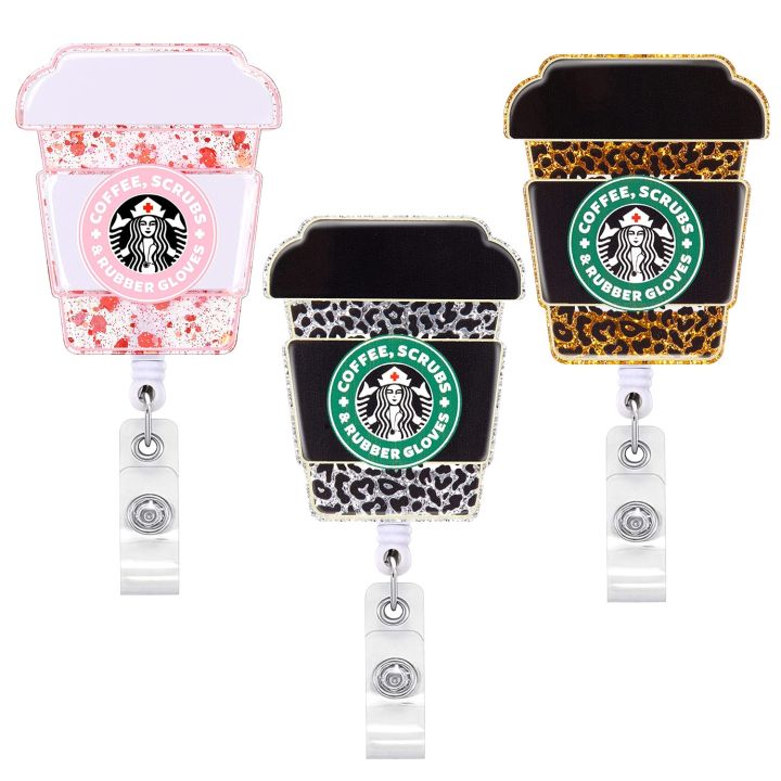 ls 1 Piece High Quality Retractable Nurse Badge Reel Fahshion Cofffee Cup Bottle ID Card Holder Keychains Lanyard