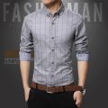 Men Shirt Plaid Print Long Sleeve Autumn Shirt Button Single-breasted Formal Top Mid Length Dress-up Men Business Shirt. 
