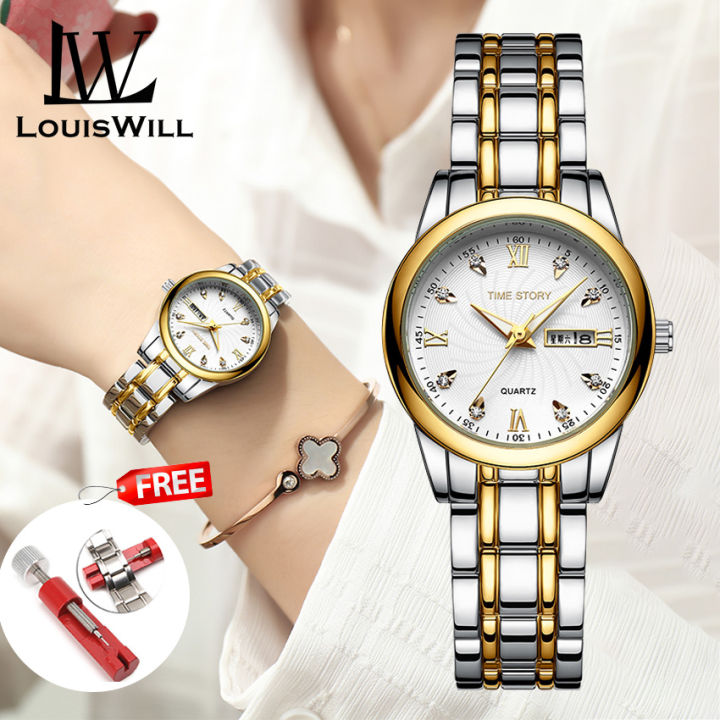 LouisWill Ladies Watch Fashion Quartz Watch Diamond Watches Steel Strap Watches 30M Waterproof Watch Thin Strap Watch Roman Numerals Dial Watches Luxury Design Watch Wristwatch With Calender Luminous Pointer