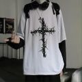 Gothic Goth Style Tshirt 2021 Mall Goth Tops Punk Long Sleeve Oversized T-shirt Fake Two-piece Street Fashion Korean Style.